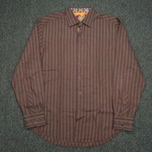 Robert Graham Shirt Men Extra Large Brown Blue Abstract Flip Cuff Long Sleeve XL
